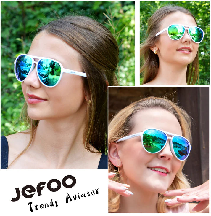 Beautiful-Woman-Wearing-Unisex-Aviator-Sunglasses-Fresh-White-JF119