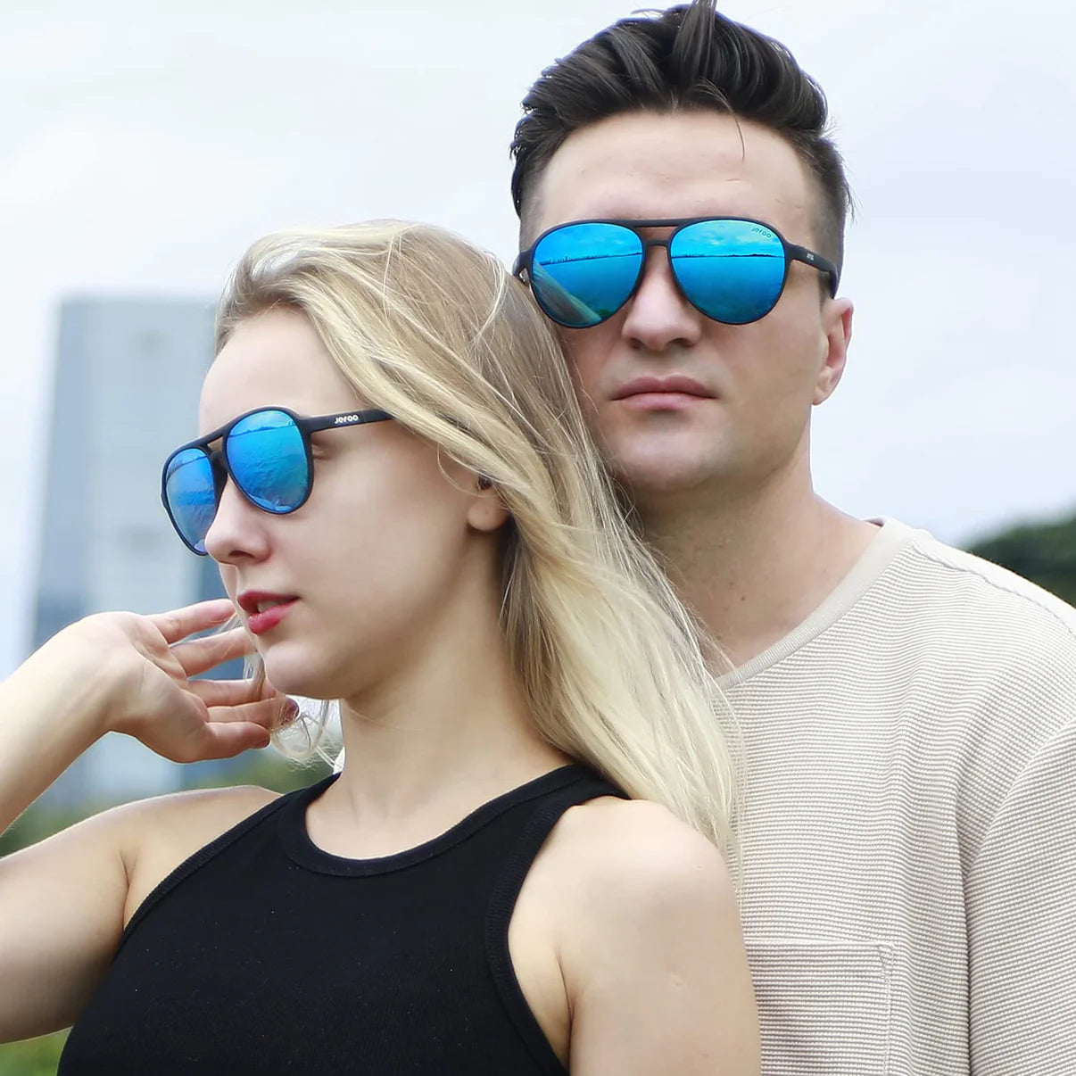 Couple-Wearing-Fishing-Aviator-Sunglasses-Ice-Blue-JF119