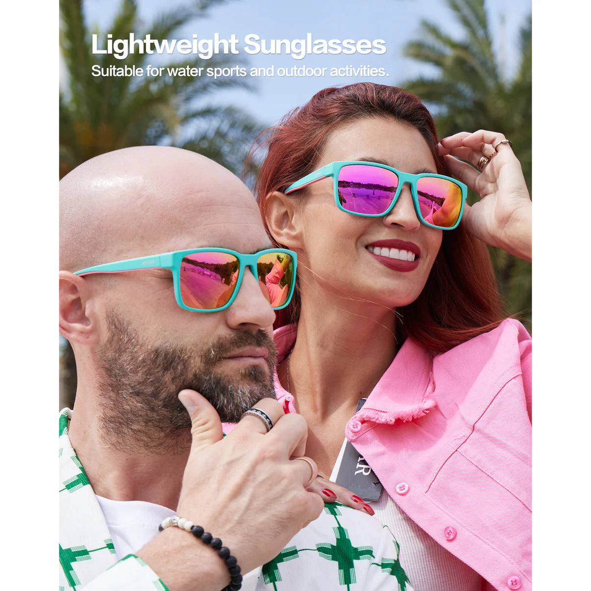 Couple-Wearing-Stylish-Fishing-Sunglasses-Magenta-Turquoise-JF139