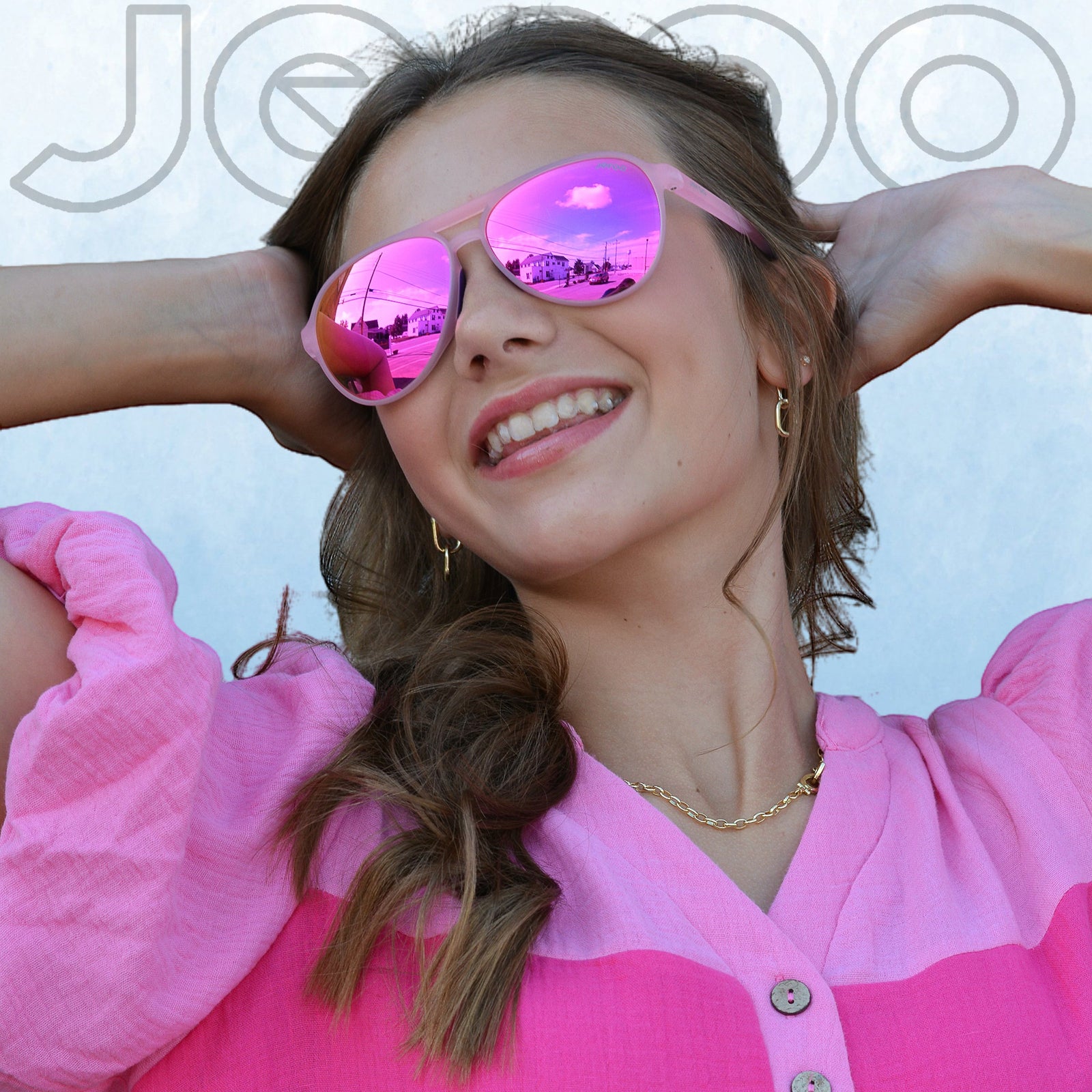 A-Beautiful-Woman-Wearing-Cute-Aviator-Sunglasses-Barbie-Pink