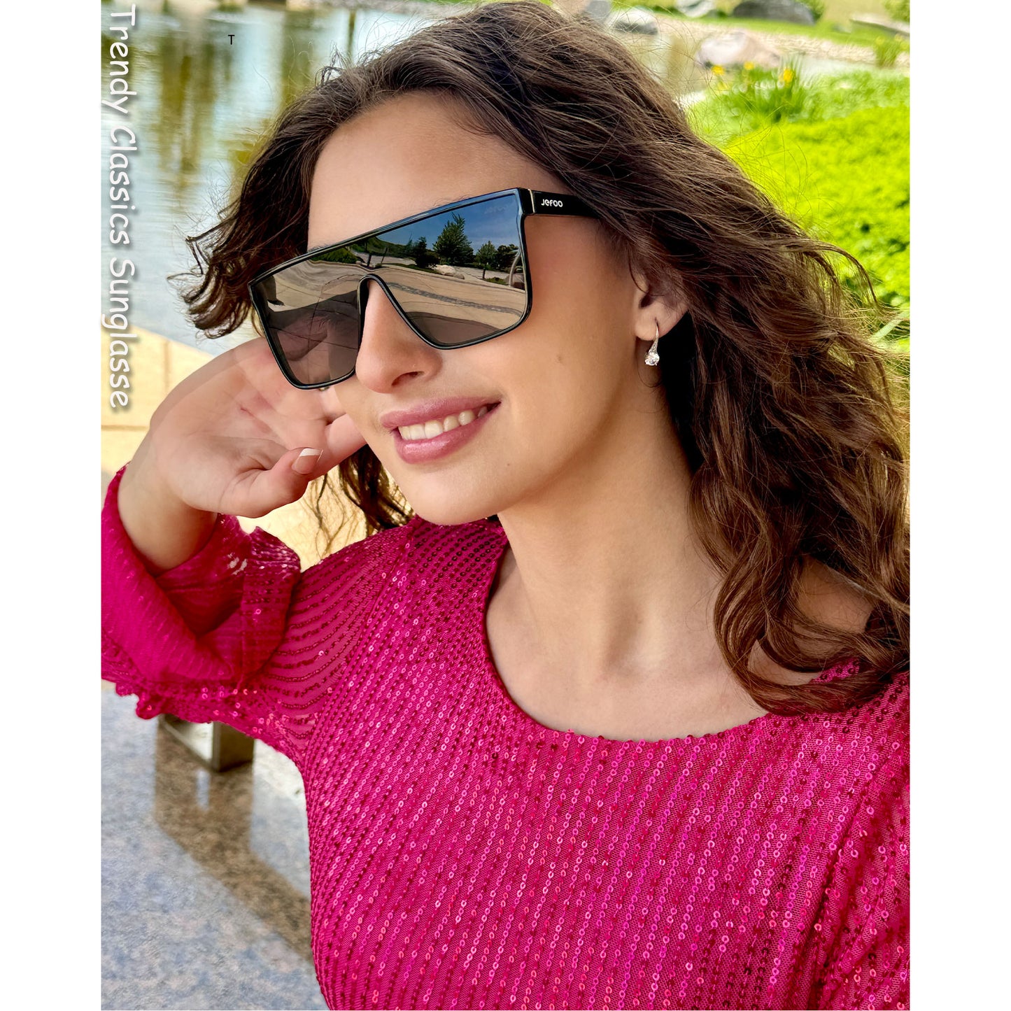 Polarized Square Sunglasses for Women Men Oversized Fashion Siamese Lens Style Flat Top Shield Shades UV Protection Black